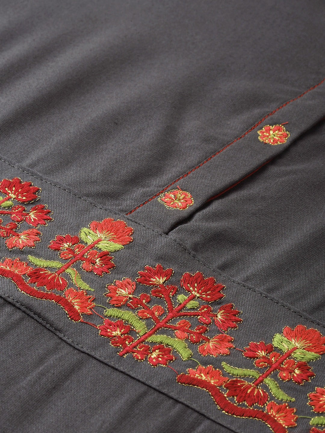 Neerus Grey embroidered A-line kurta - detail view 2