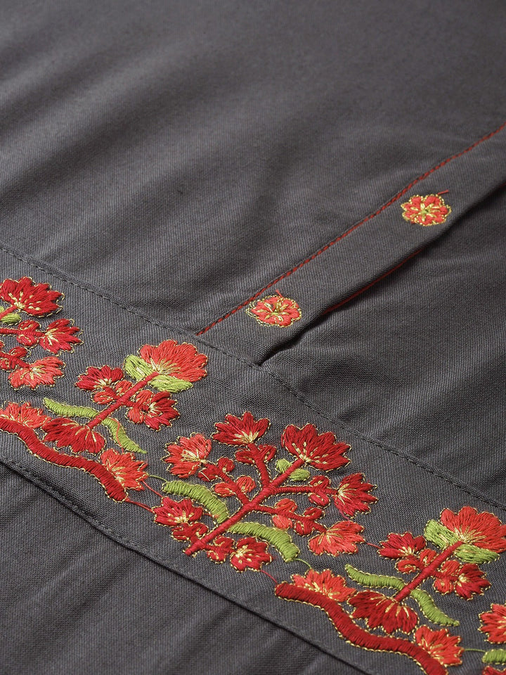 Neerus Grey embroidered A-line kurta - detail view 2