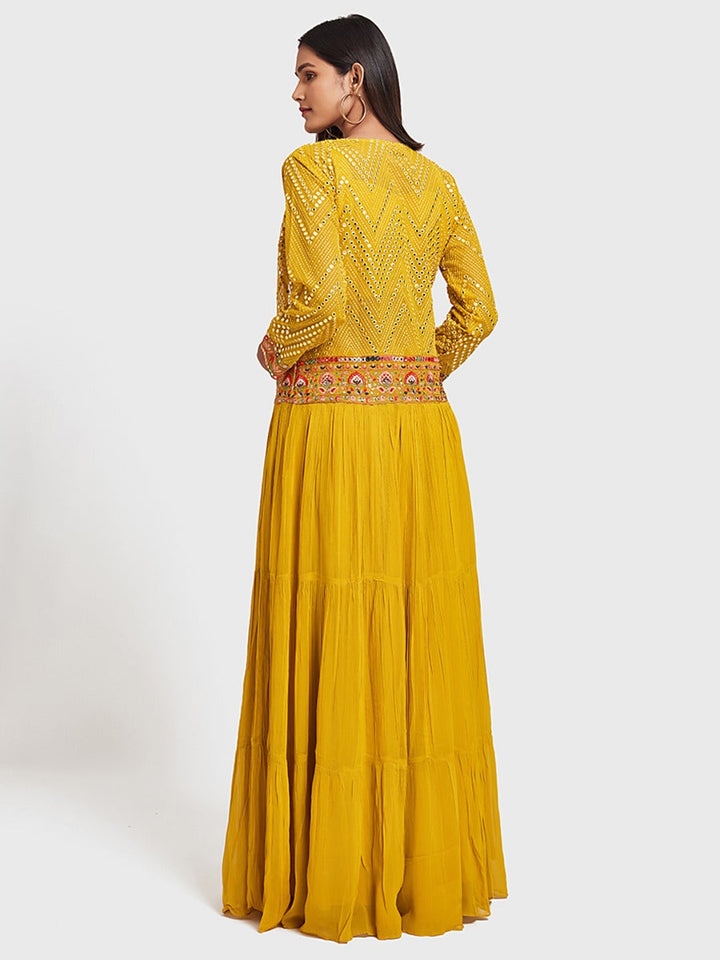 Neerus Yellow georgette anarkali suit set - detail view 1