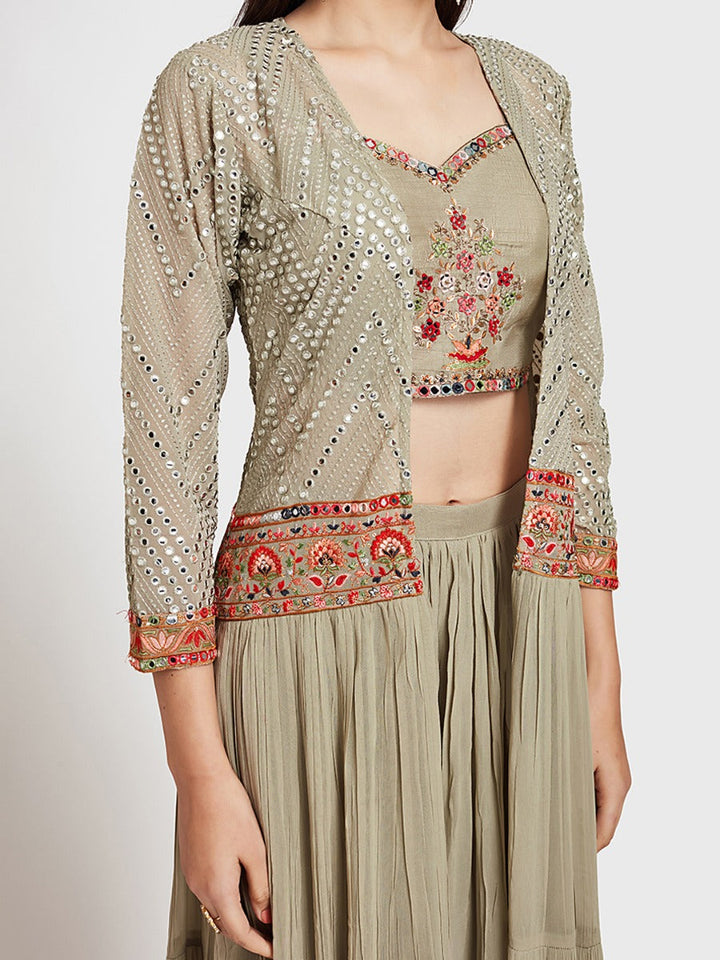 Neerus Green Georgette Anarkali Suit Set - detail view 3