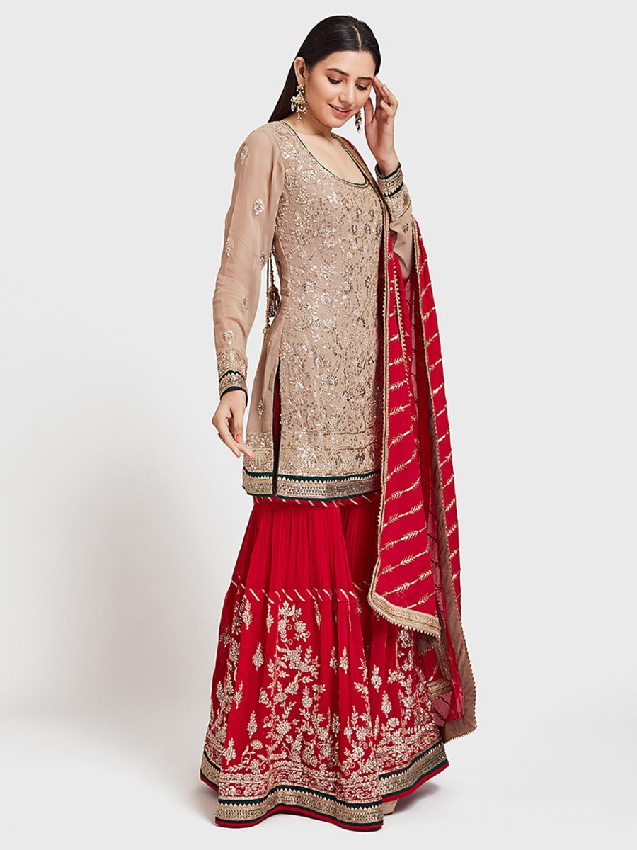 Neerus Beige georgette embroidered lehenga ghagra set - back view