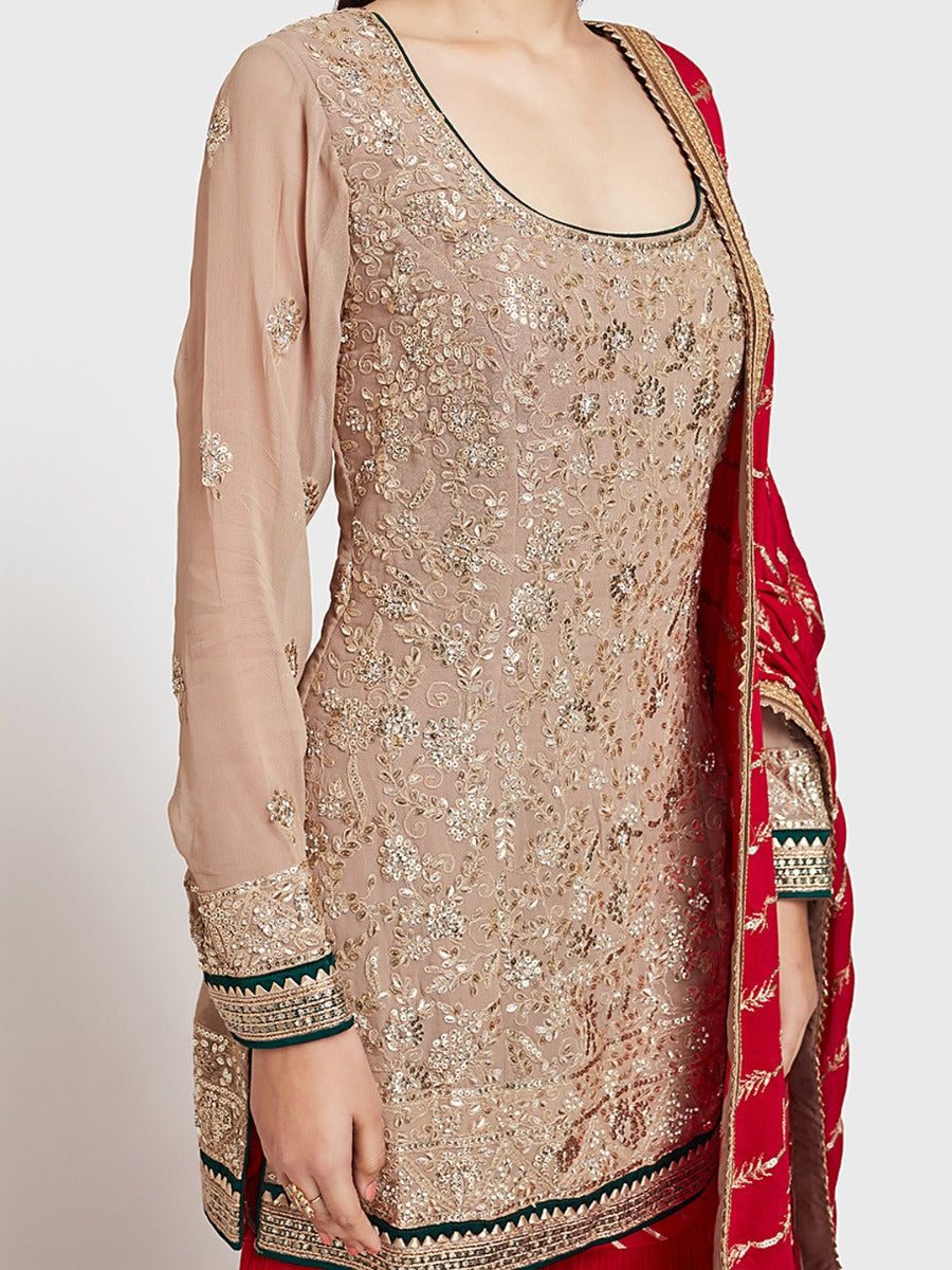 Neerus Beige georgette embroidered lehenga ghagra set - side view
