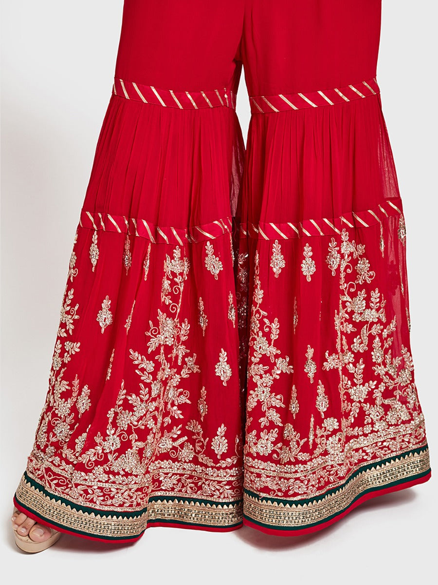 Neerus Beige georgette embroidered lehenga ghagra set - detail view 1