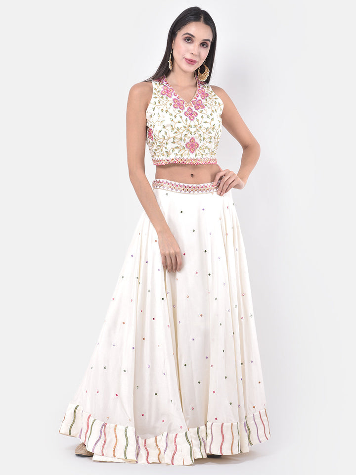 Neerus Beige georgette embellished lehenga ghagra set - detail view 4