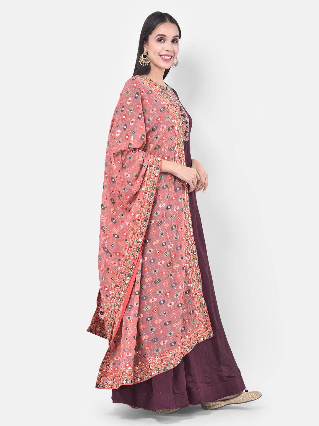 Neerus Purple embroidered anarkali kurta set - back view