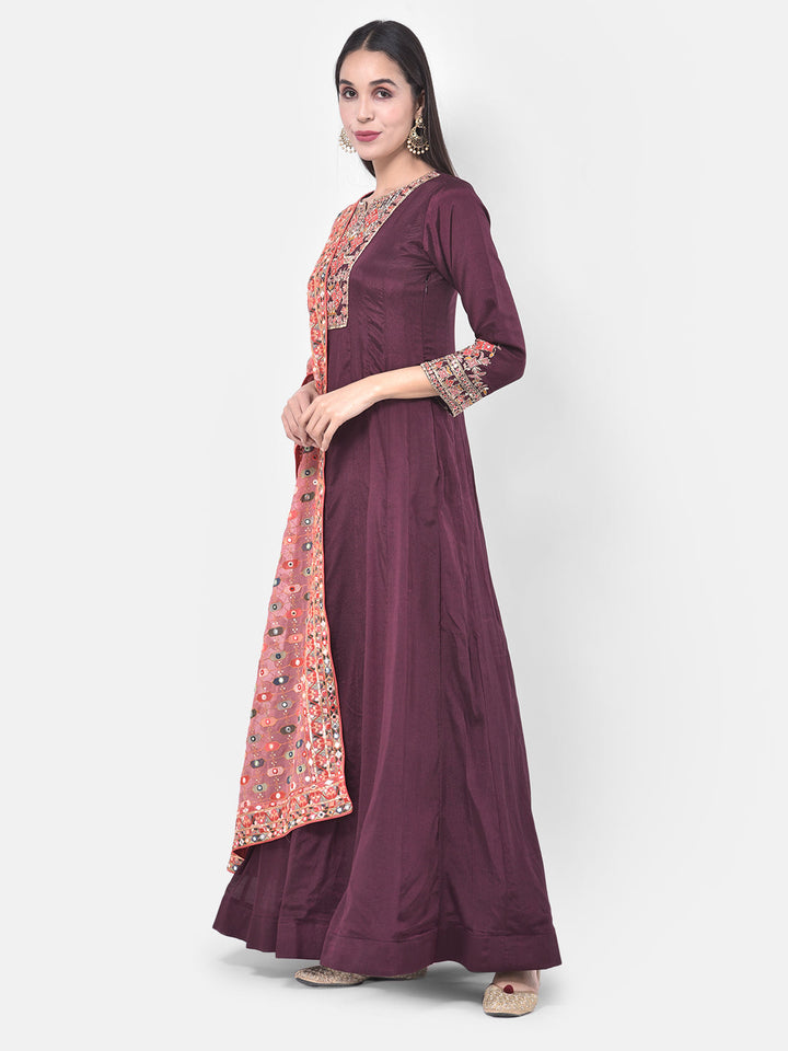 Neerus Purple embroidered anarkali kurta set - side view