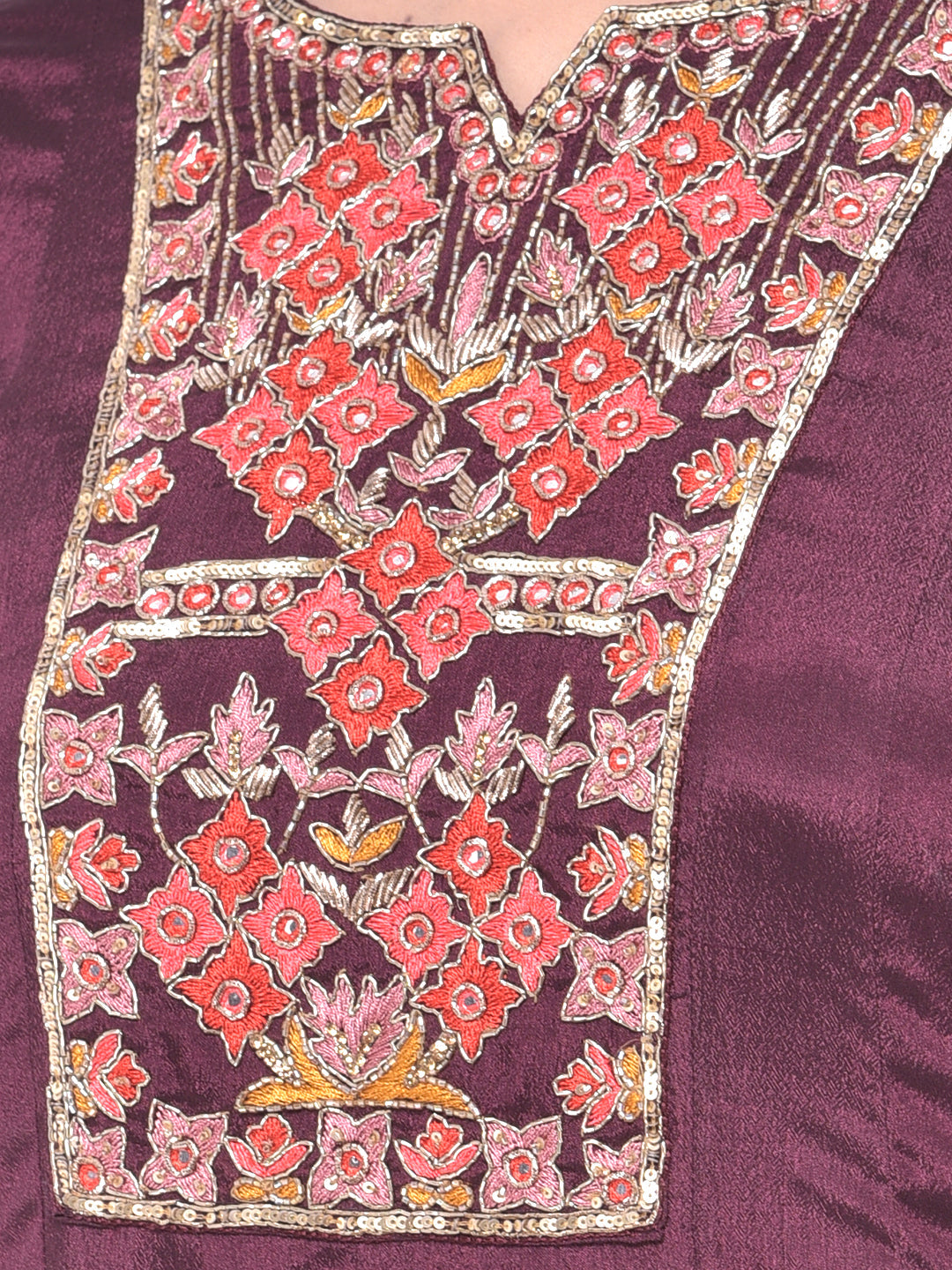 Neerus Purple embroidered anarkali kurta set - detail view 2