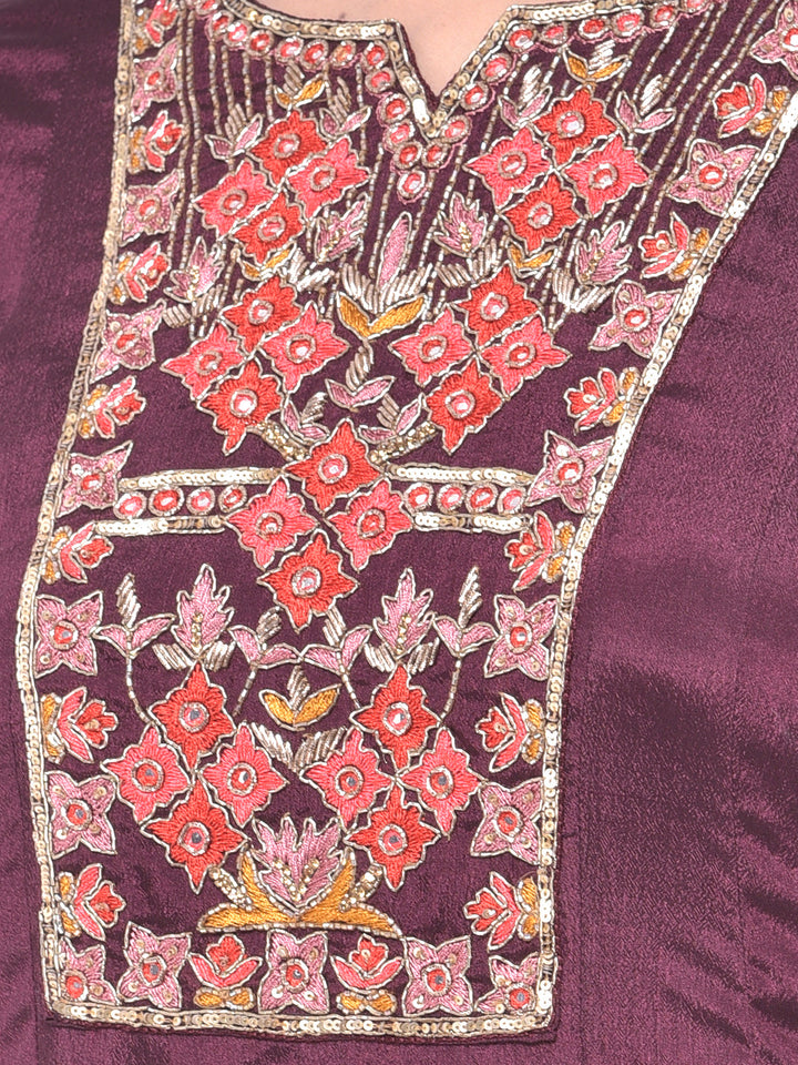 Neerus Purple embroidered anarkali kurta set - detail view 2