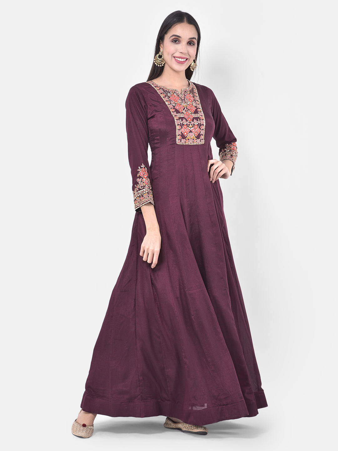 Neerus Purple embroidered anarkali kurta set - detail view 5