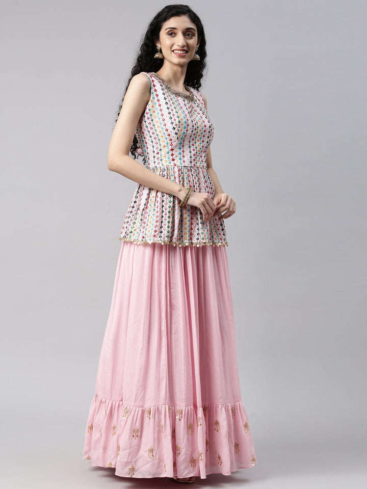 Neerus Pink georgette printed kurta set - detail view 6