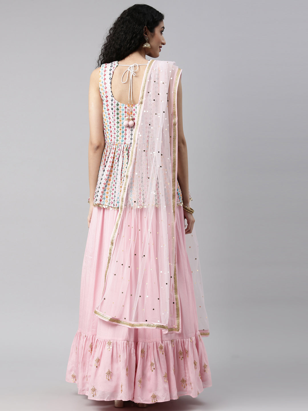 Neerus Pink georgette printed kurta set - detail view 7