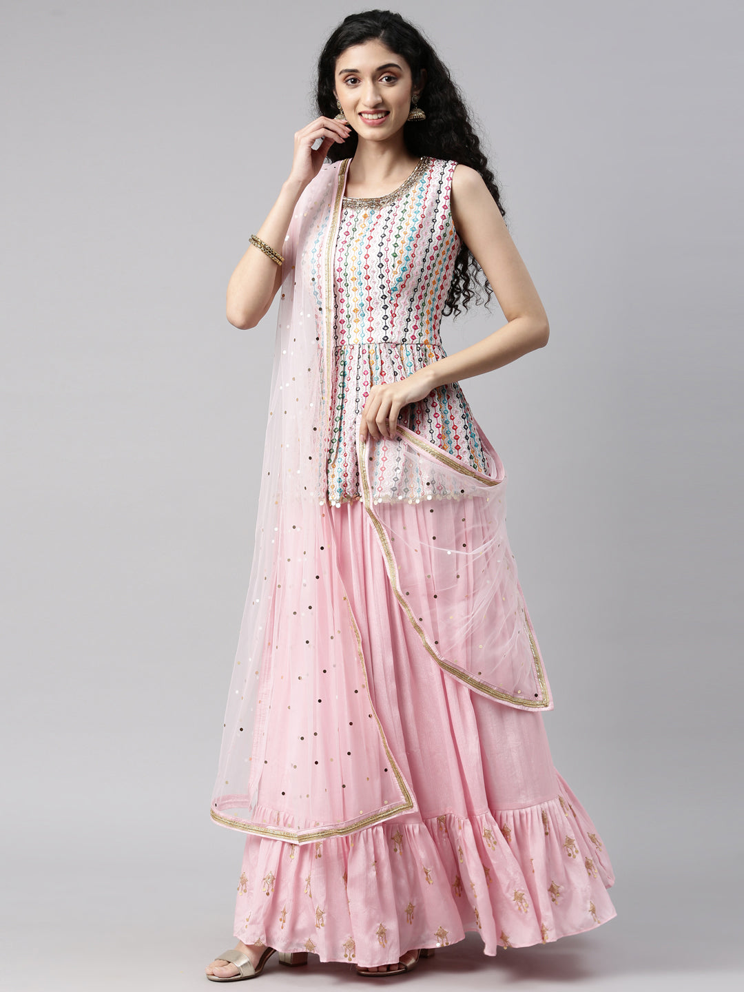 Neerus Pink georgette printed kurta set - detail view 8