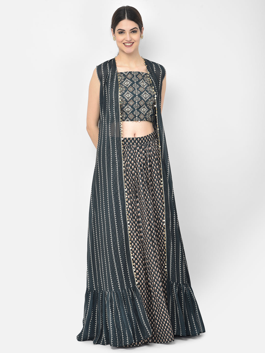 Neerus Blue georgette printed suit set - detail view 4