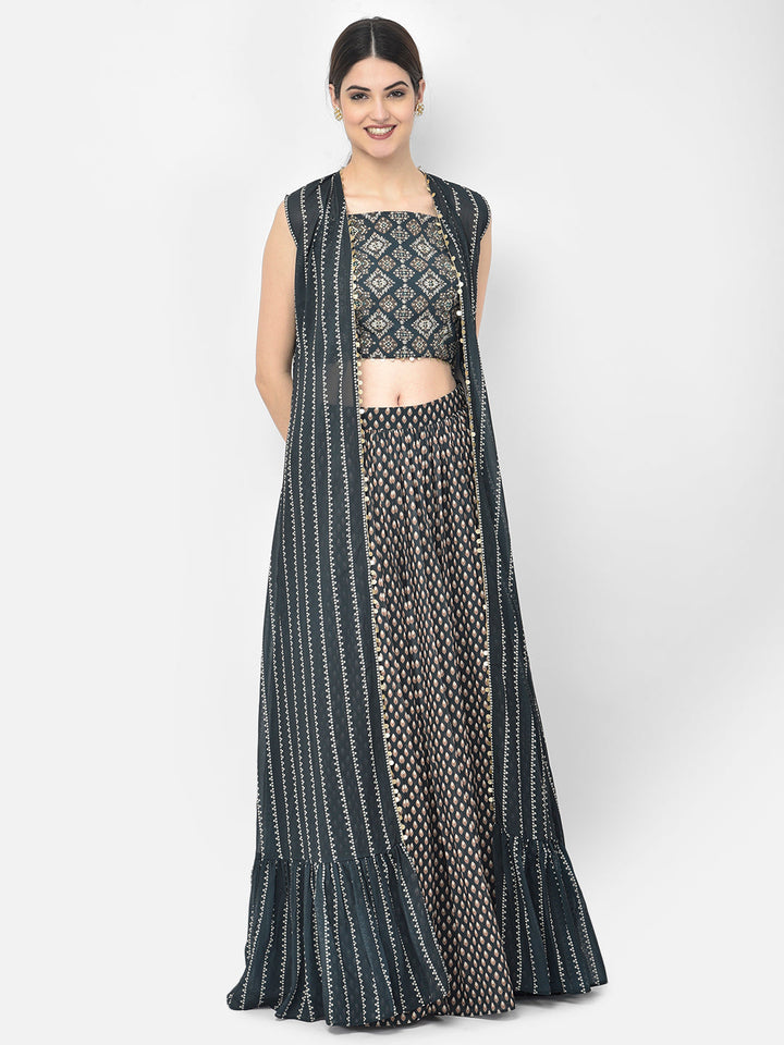 Neerus Blue georgette printed suit set - detail view 4