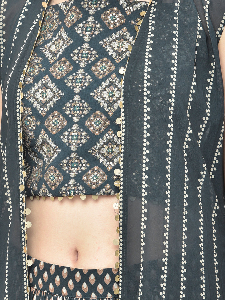 Neerus Blue georgette printed suit set - side view