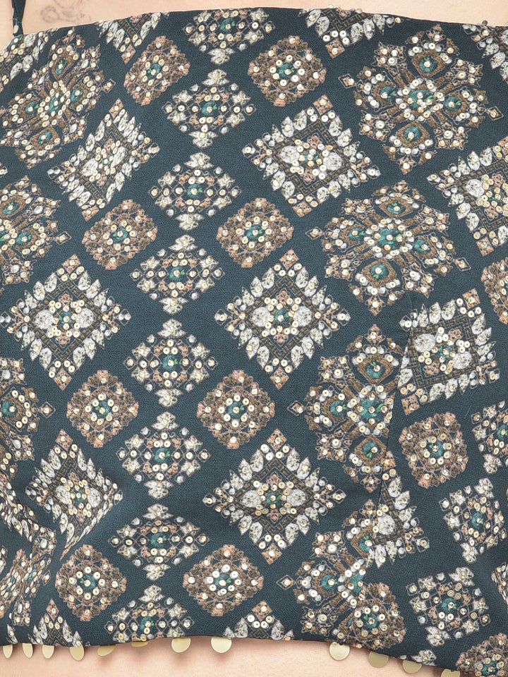 Neerus Blue georgette printed suit set - detail view 3