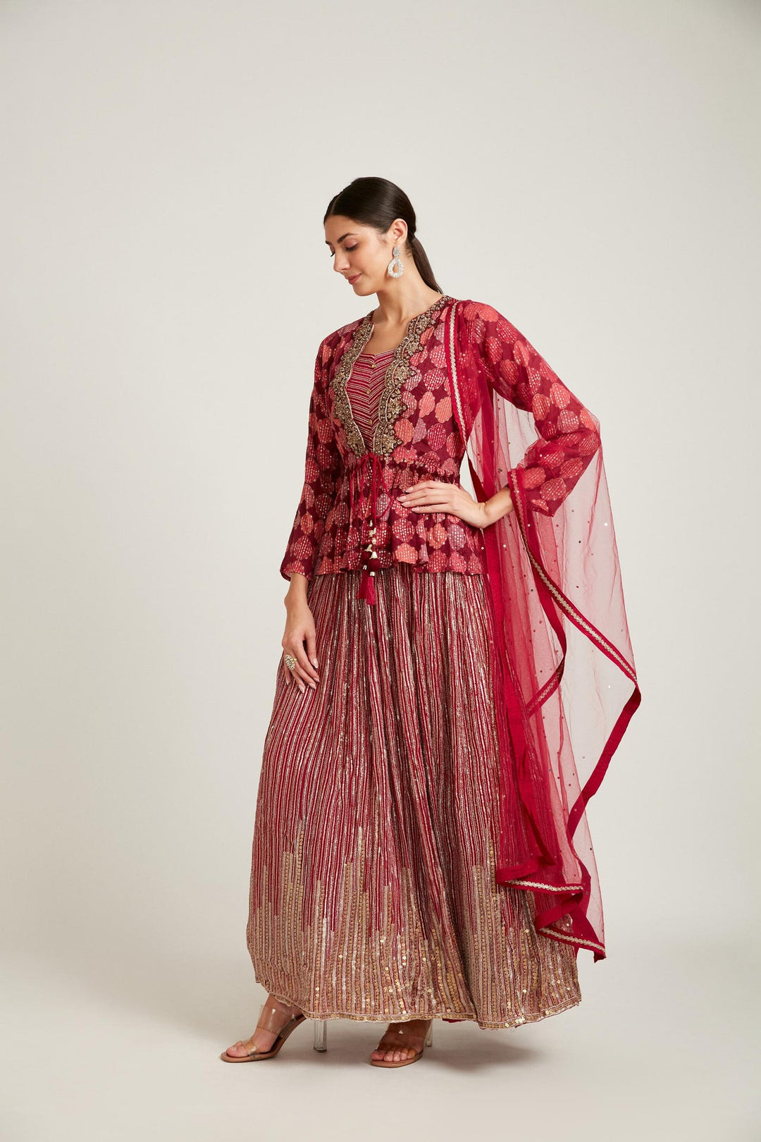 Neerus Pink georgette kurta set ethnic wear - back view