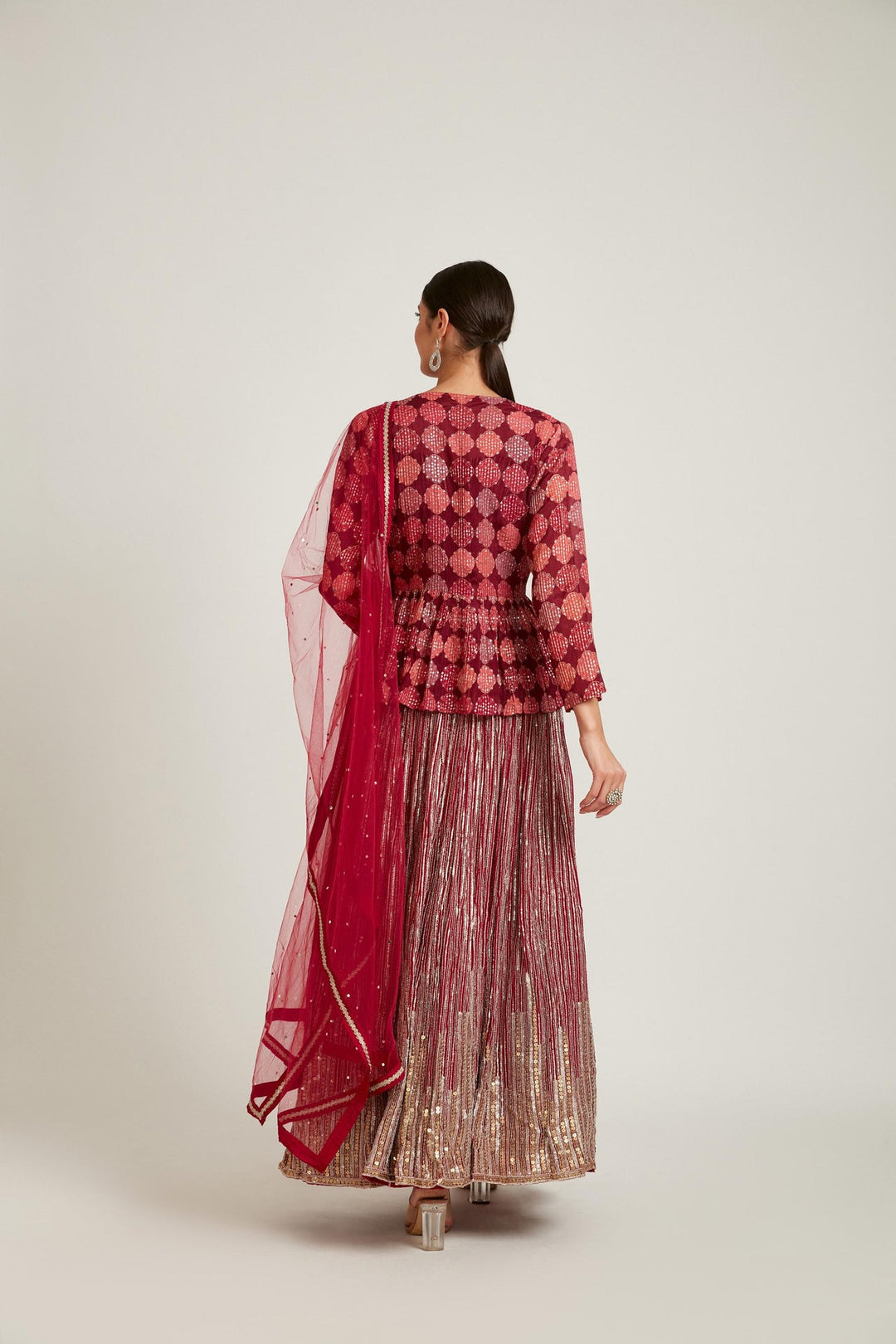 Neerus Pink georgette kurta set ethnic wear - side view