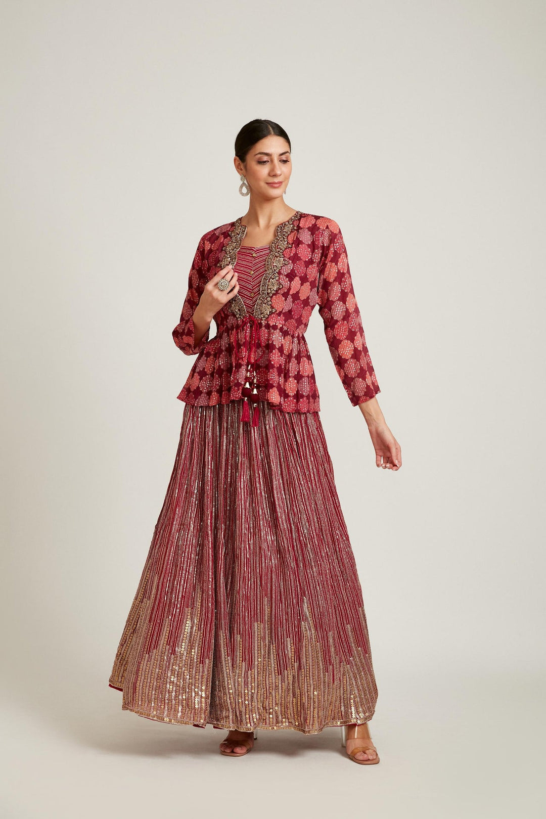 Neerus Pink georgette kurta set ethnic wear - detail view 1