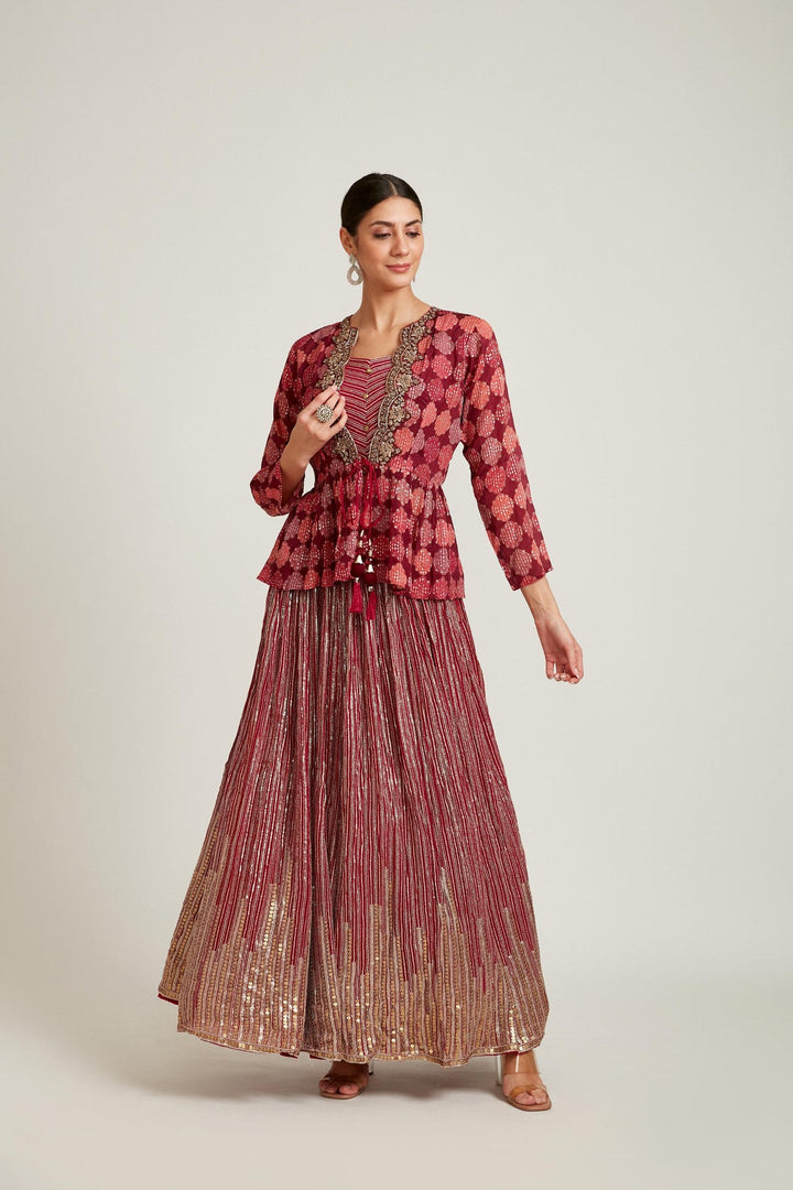 Neerus Pink georgette kurta set ethnic wear - detail view 1