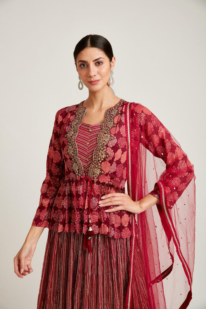 Neerus Pink georgette kurta set ethnic wear - detail view 3