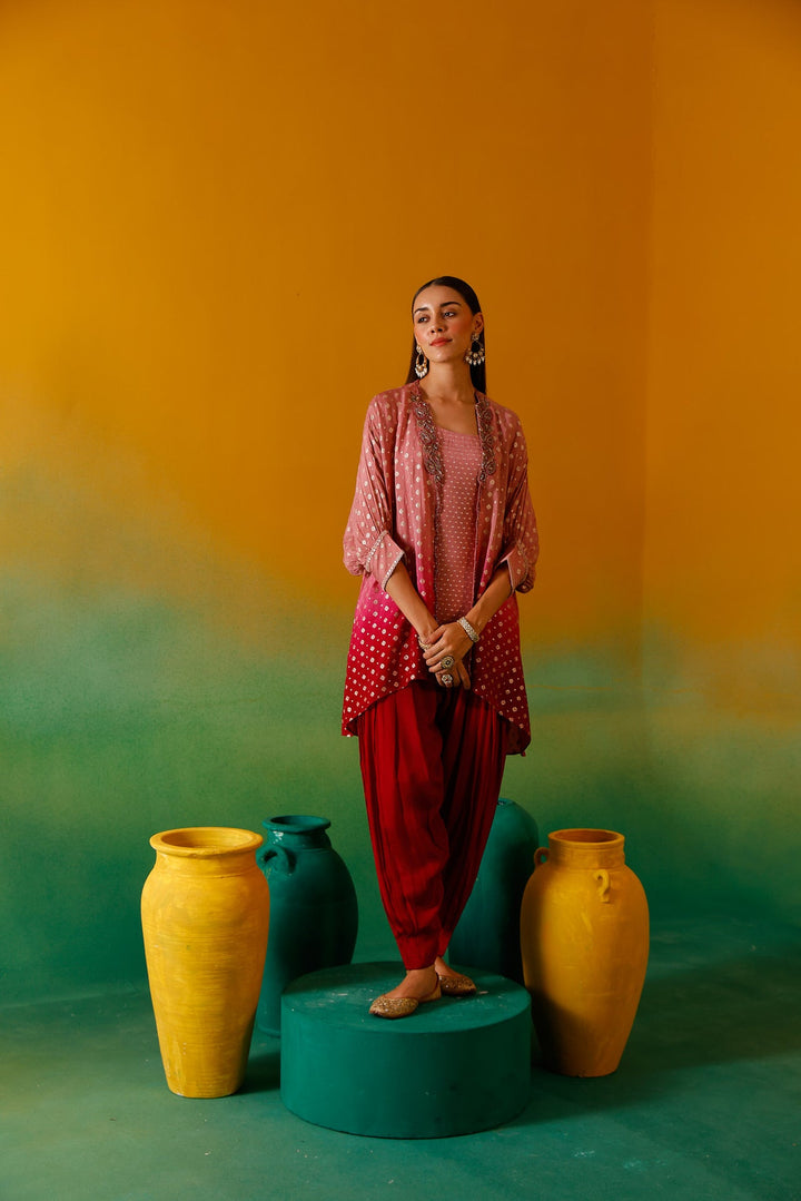 Neerus Onion Beads and Stones Chinon Fabric Co-Ord Set