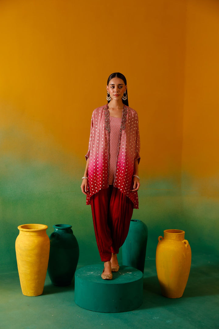 Neerus Onion Beads and Stones Chinon Fabric Co-Ord Set