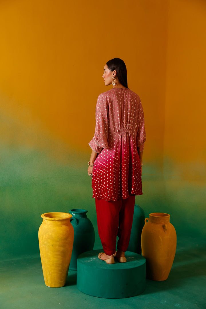 Neerus Onion Beads and Stones Chinon Fabric Co-Ord Set