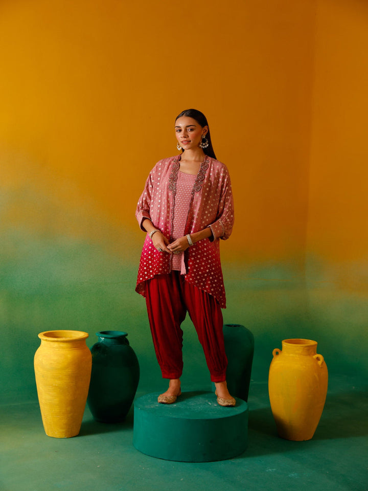 Neerus Onion Beads and Stones Chinon Fabric Co-Ord Set