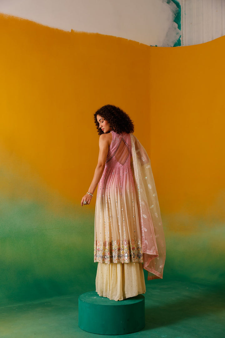 Neerus Pink chinon embellished anarkali suit set - detail view 14