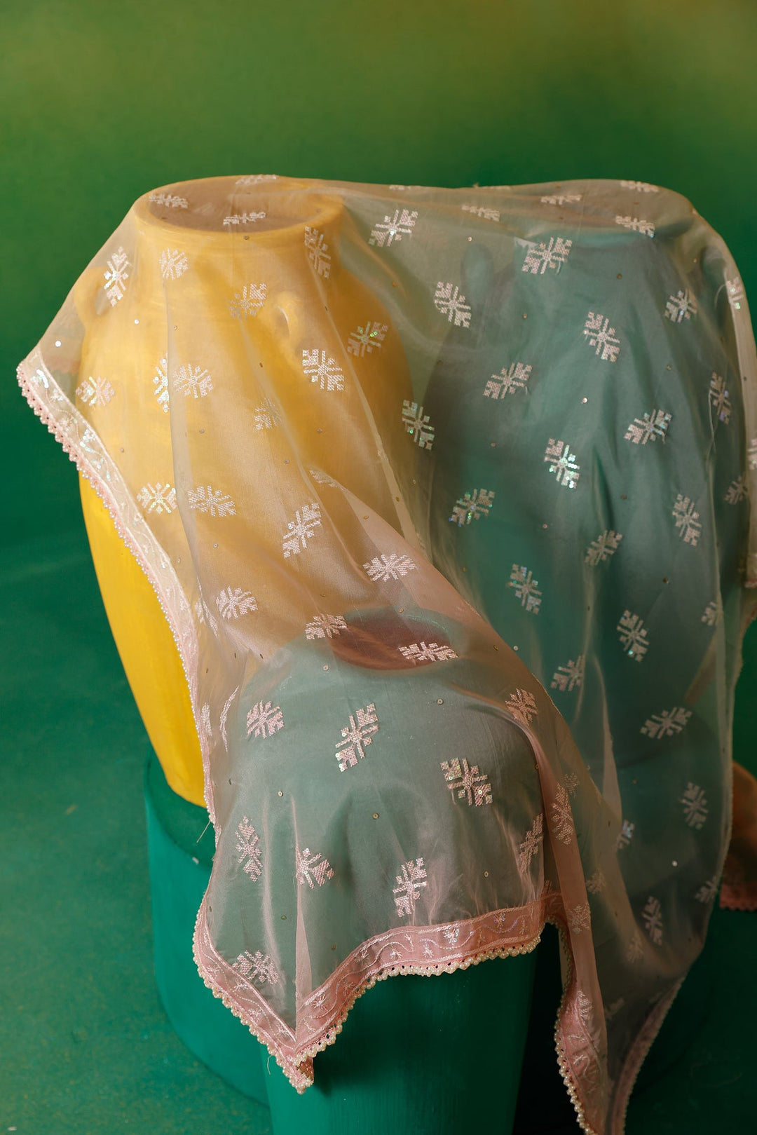 Neerus Pink chinon embellished anarkali suit set - detail view 16