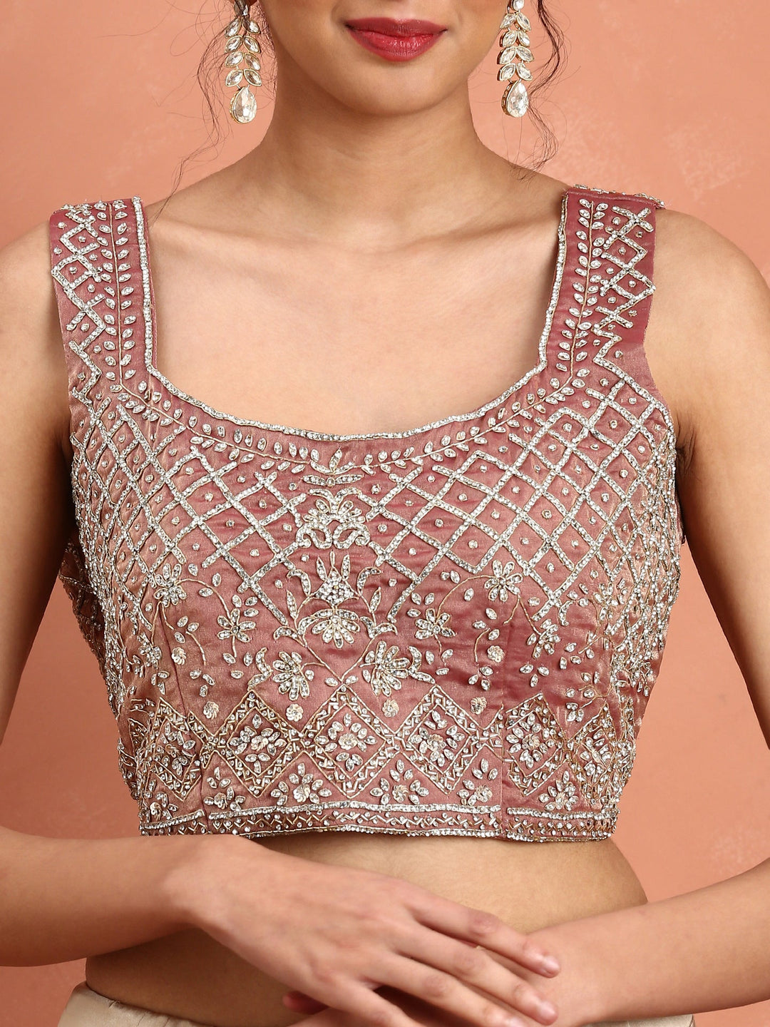Neerus Pink tissue embellished saree with Swarovski embroidery - detail view 3