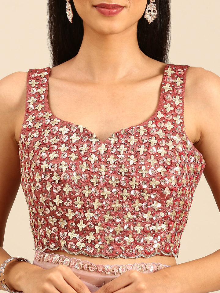 Purple Organza Saree With Hand Embroidery & Readymade Heavy Blouse Hand Embroidered