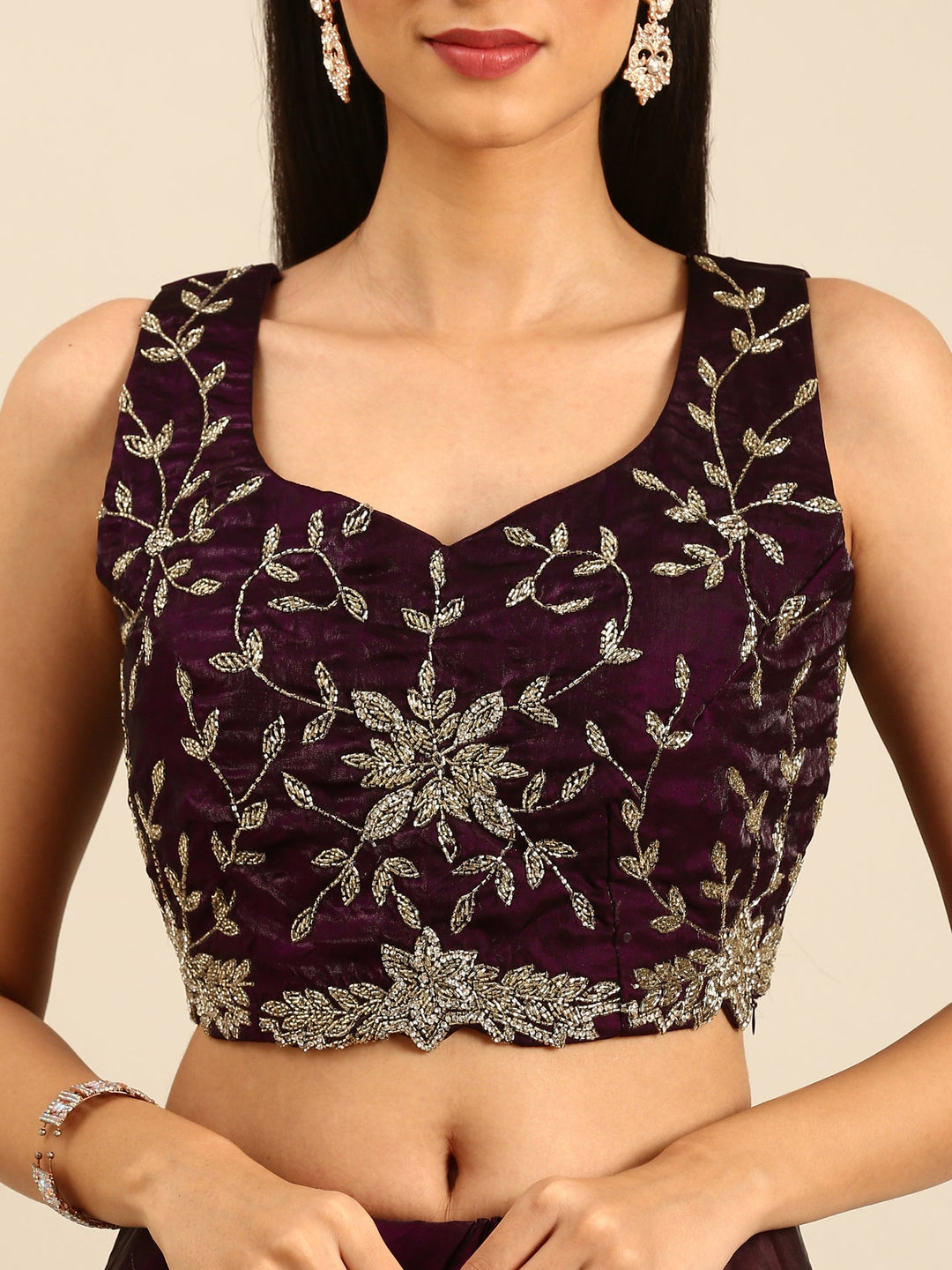 Neerus Maroon tissue embellished saree - detail view 3