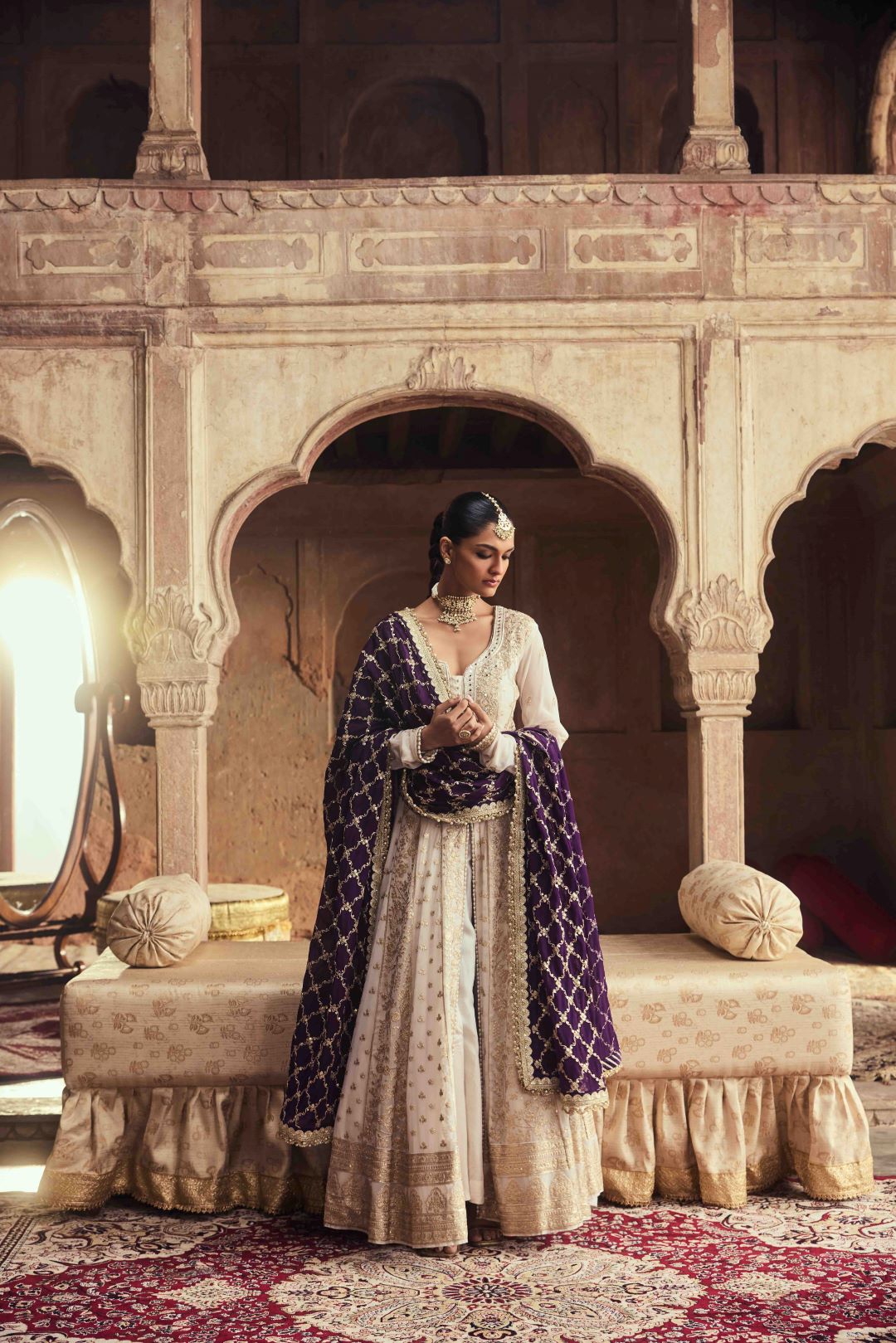 Neerus Purple georgette embroidered suit set - side view