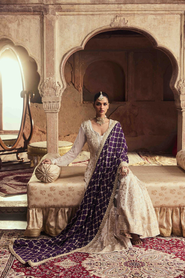 Neerus Purple georgette embroidered suit set - detail view 1