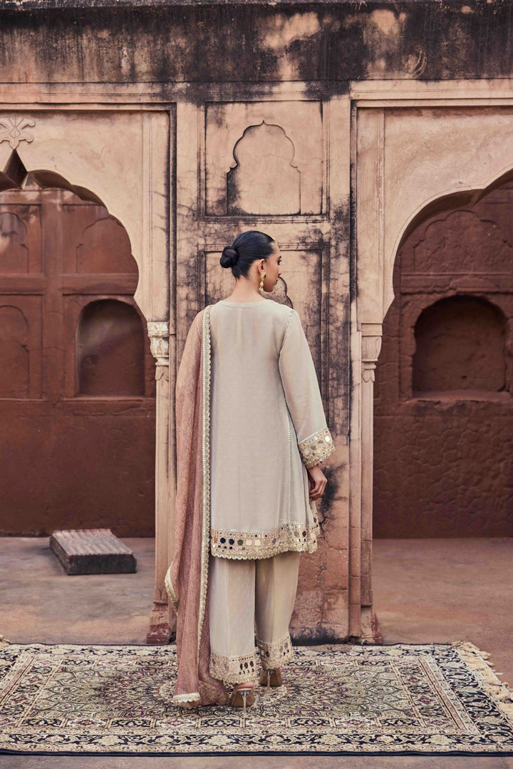 Neerus Gold organza mirror work kurta set - detail view 1