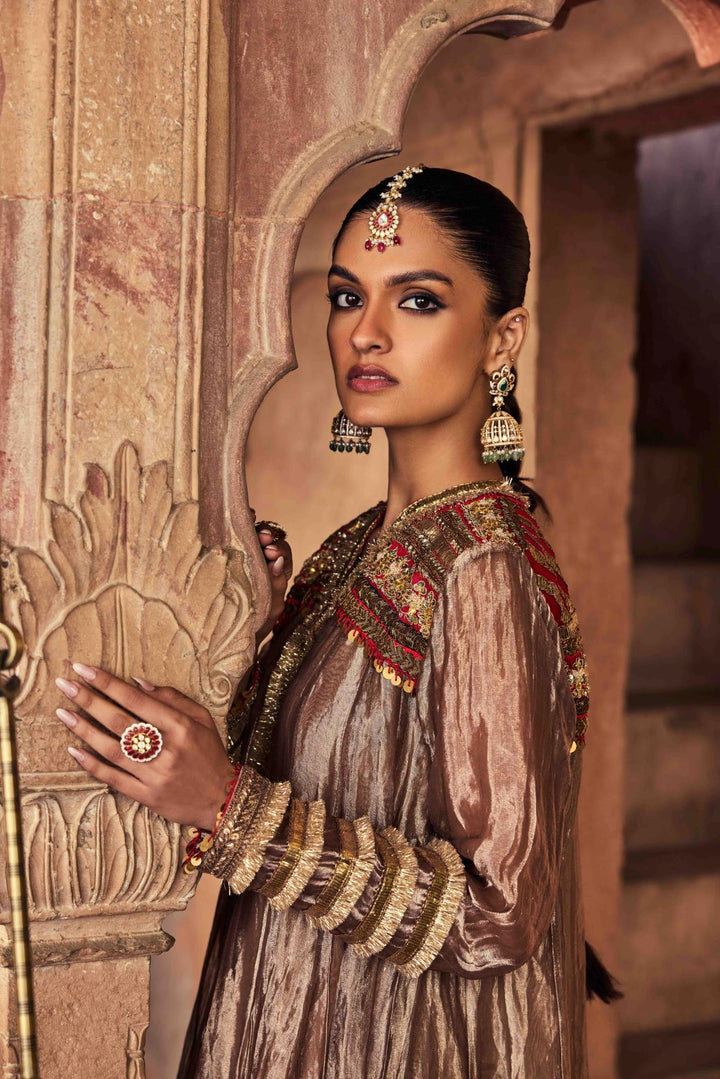 Neerus Brown tissue embroidered suit set - detail view 2