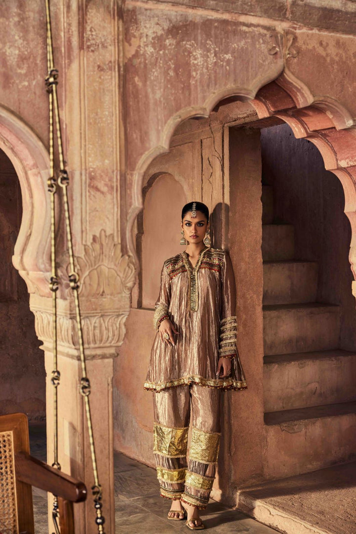 Neerus Brown tissue embroidered suit set - detail view 3