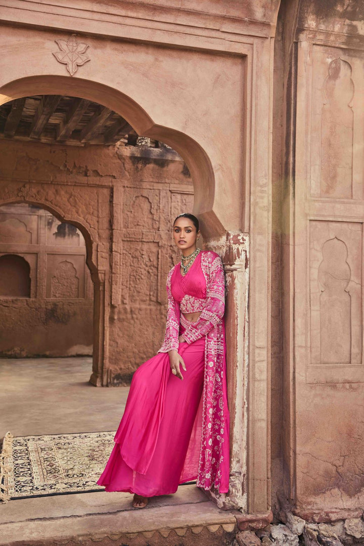 Neerus Pink chinon embellished lehenga ghagra set - back view