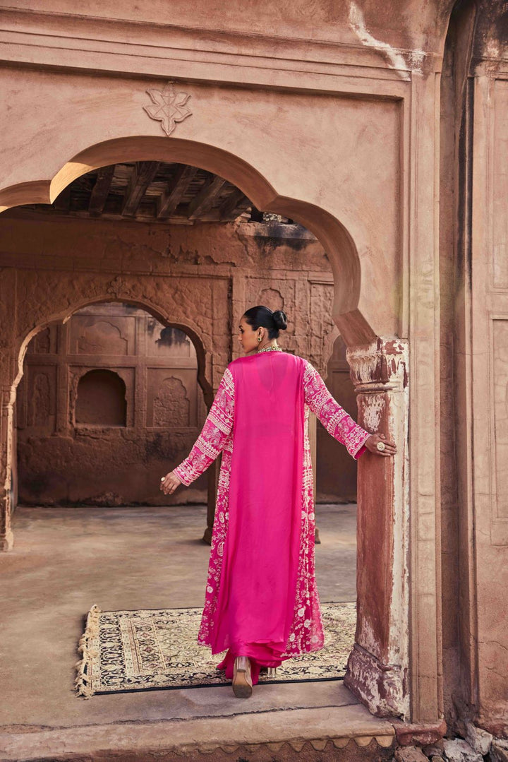 Neerus Pink chinon embellished lehenga ghagra set - detail view 1