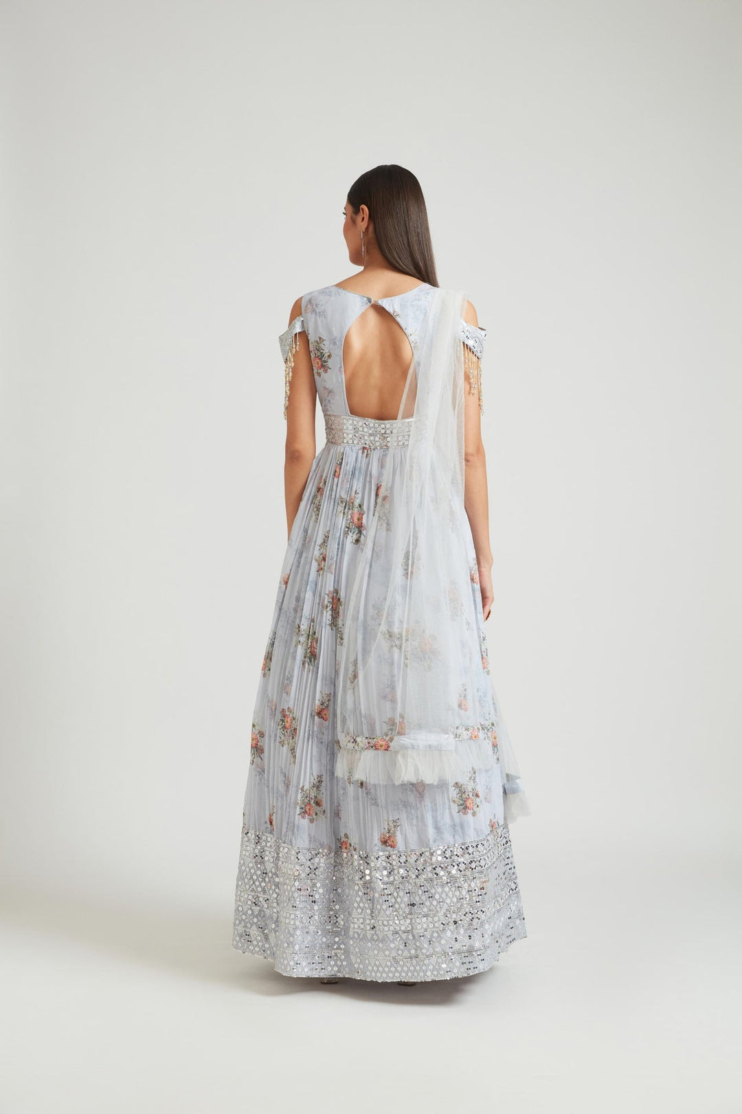 Neerus Grey Georgette Gown - detail view 2