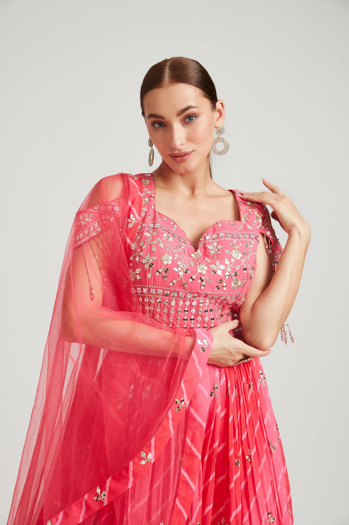 Neerus Pink georgette maxi gown - side view