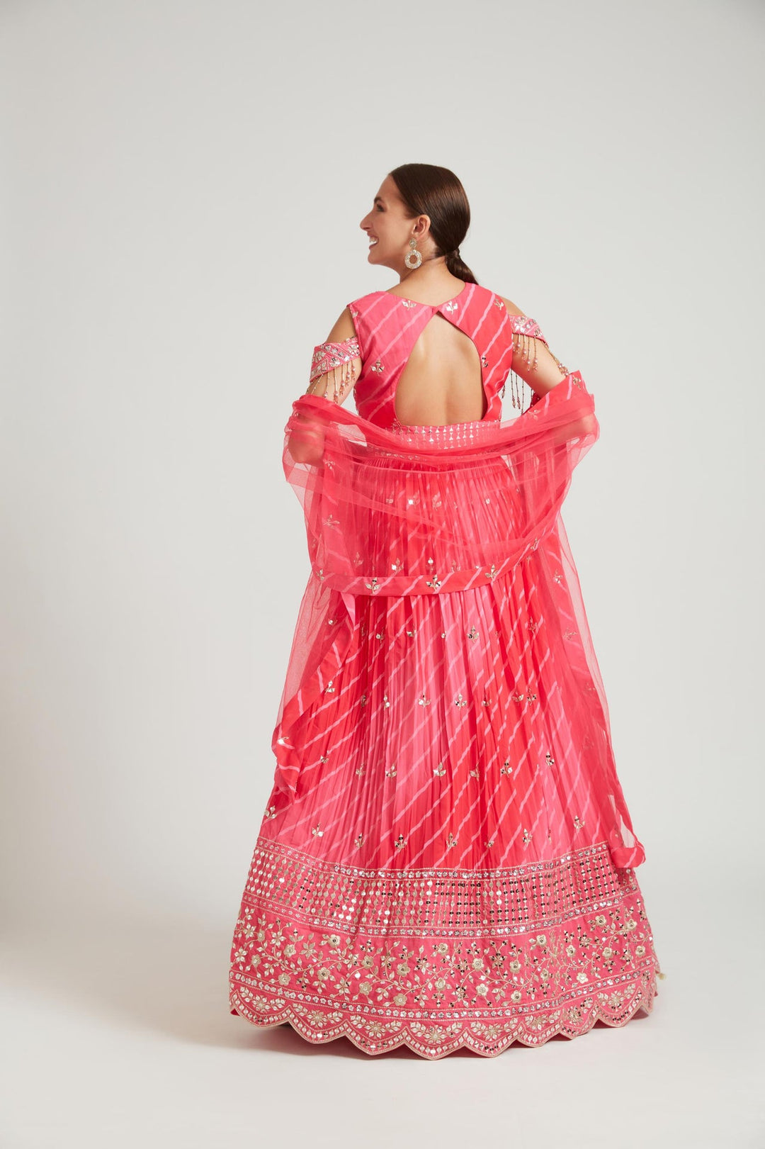 Neerus Pink georgette maxi gown - detail view 1