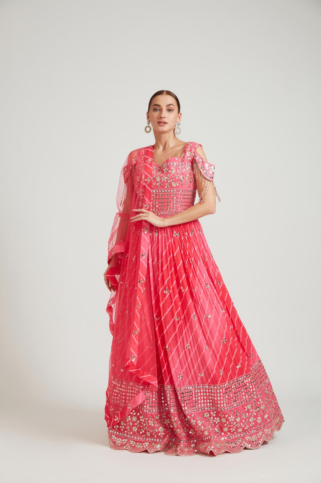 Neerus Pink georgette maxi gown - detail view 3