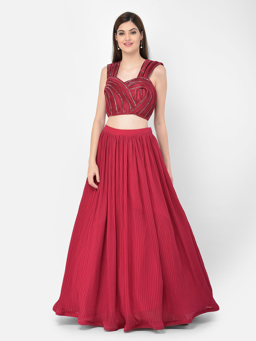 Neerus Pink georgette embellished lehenga choli set - detail view 6