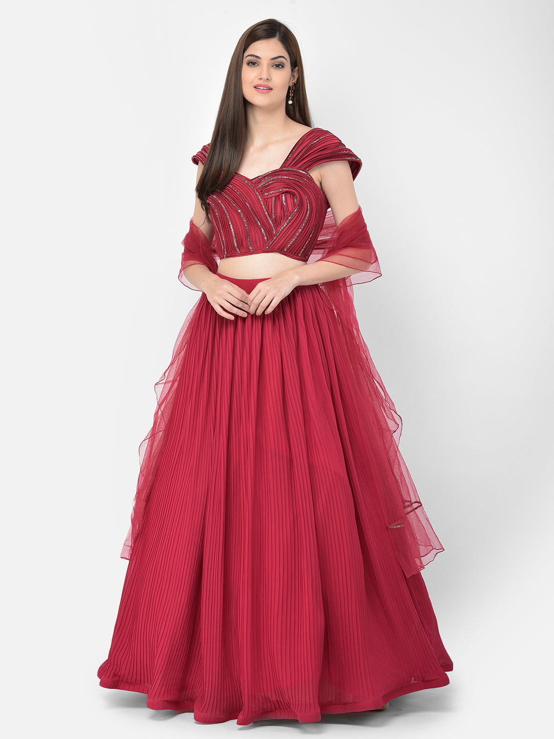 Neerus Pink georgette embellished lehenga choli set - front view