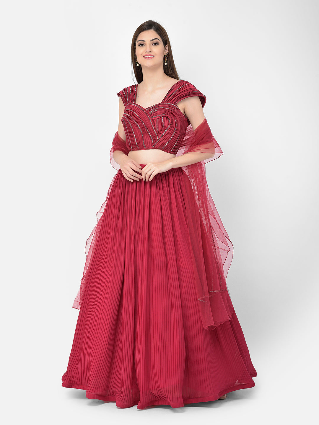 Neerus Pink georgette embellished lehenga choli set - back view