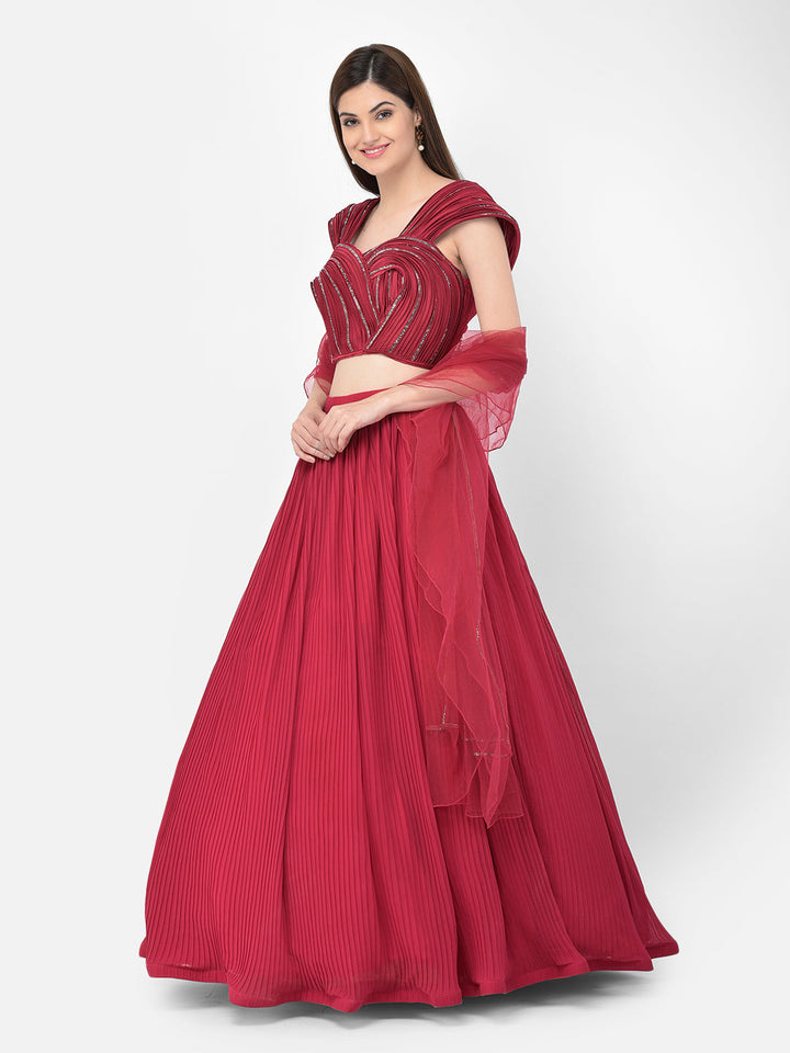 Neerus Pink georgette embellished lehenga choli set - side view