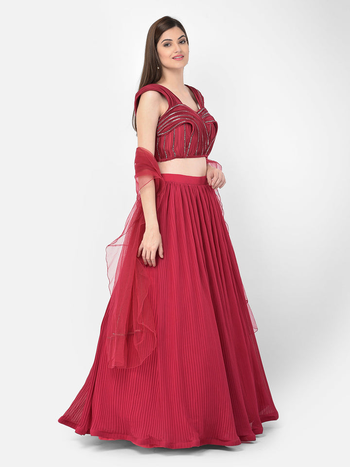 Neerus Pink georgette embellished lehenga choli set - detail view 1